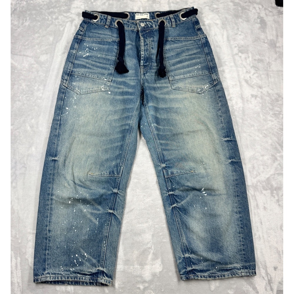 FREE PEOPLE We The Free Moxie Barrel Jeans Womens 29 Wide Leg Paint Splatter